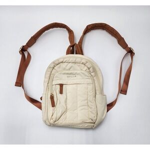 Missnine mini backpack purse light beige/ cream with brown straps 12X 10 inches